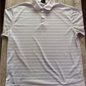 Nike Men's White Polo with Light Gray Pinstripes
